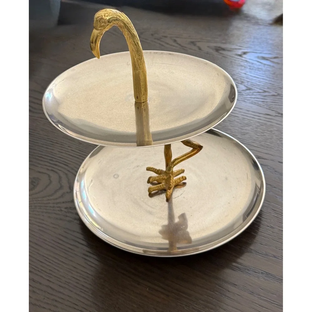 Z Galleries Gold Flamingo 2-Tier Tray Silver Metal 12